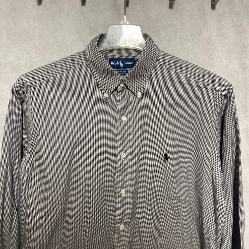 VTG Ralph Lauren Shirt Men 16 34/35 Gray Micro‎ Houndstooth Yarmouth Button Up L